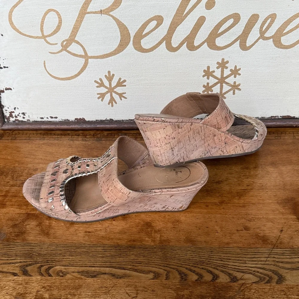 Studded Tan Jack Rogers Nora Wedge Cork Sandals - 11
